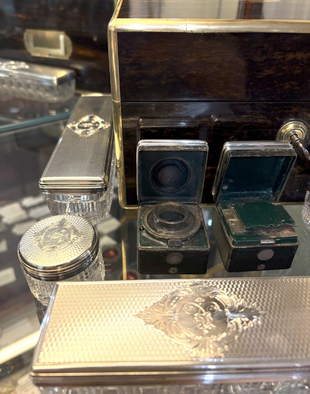 Coromandel Wood Silver Topped Glass Dressing Table Set View VII