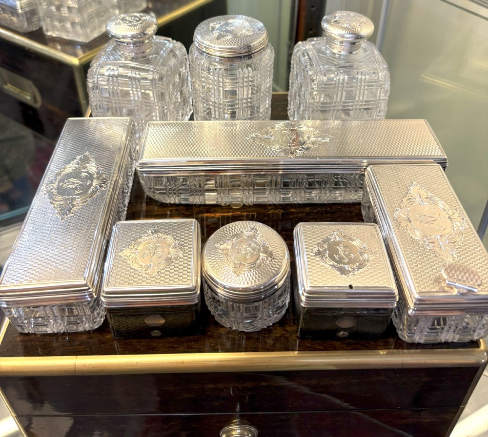 Coromandel Wood Silver Topped Glass Dressing Table Set View IX