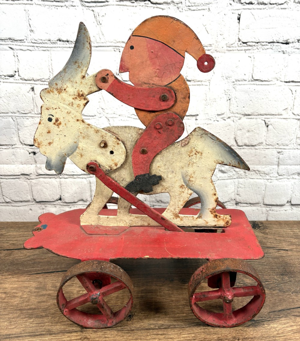 Antique Metal Pull Along Automaton Toy