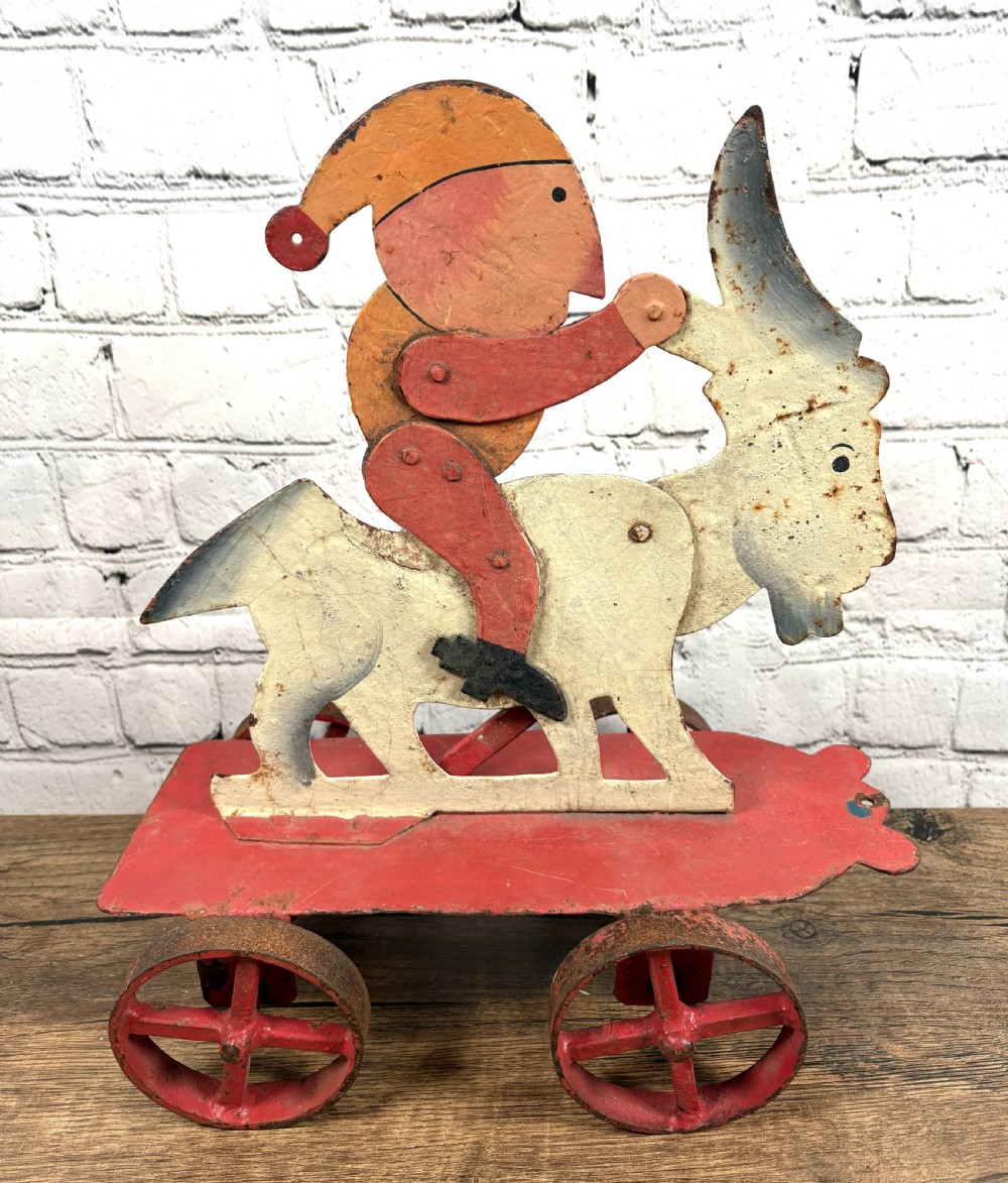 Antique Metal Pull Along Automaton Toy View II