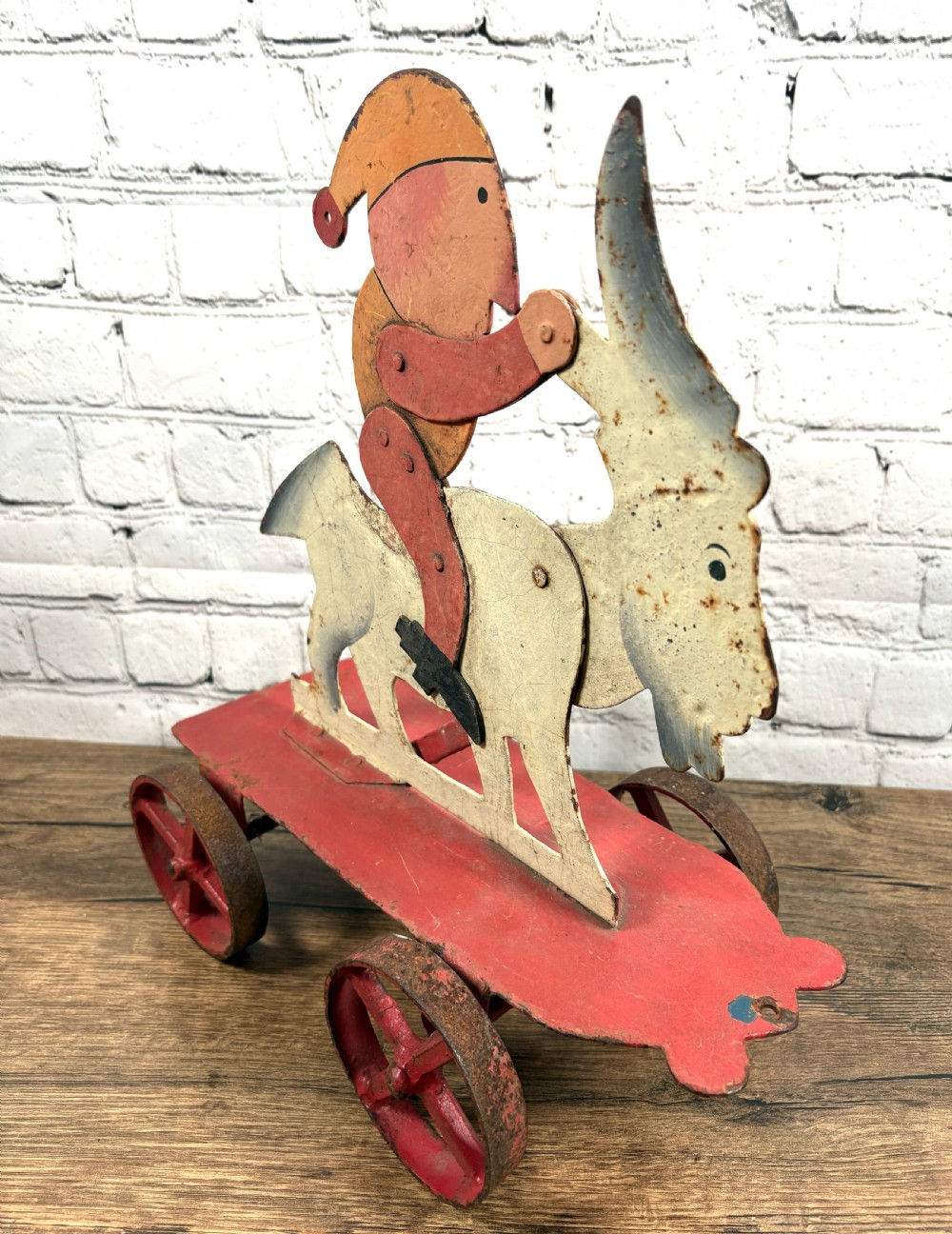 Antique Metal Pull Along Automaton Toy View III