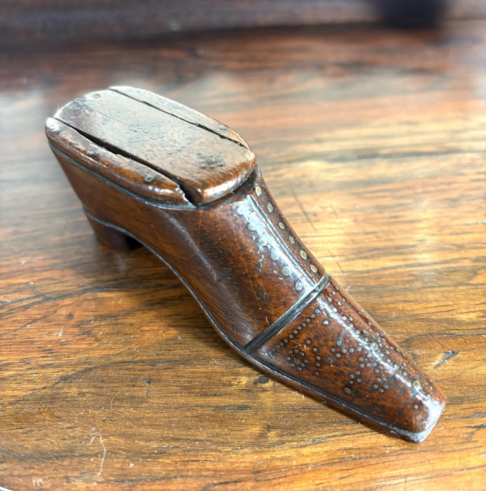 Georgian Treen Pokerwork Snuff Shoe