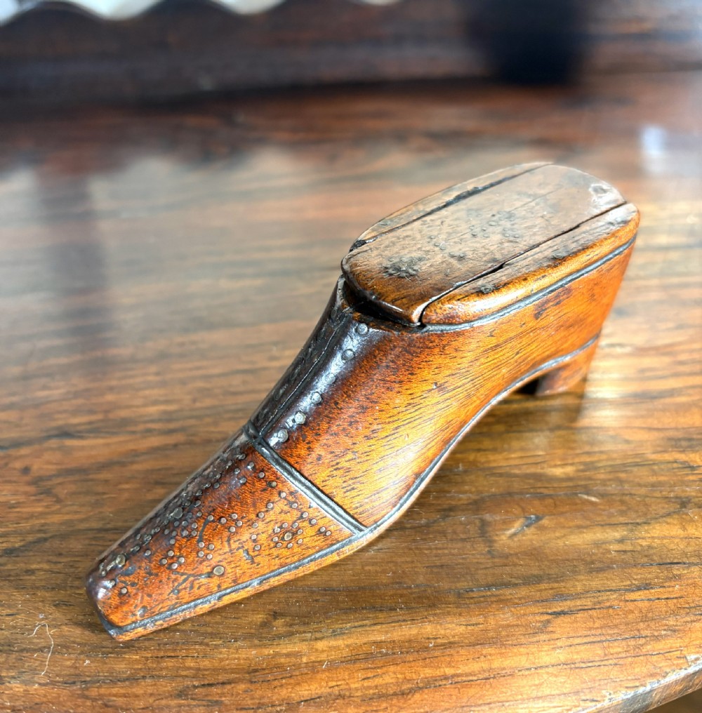 Georgian Treen Pokerwork Snuff Shoe View II