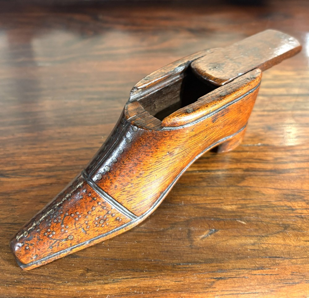Georgian Treen Pokerwork Snuff Shoe View IV