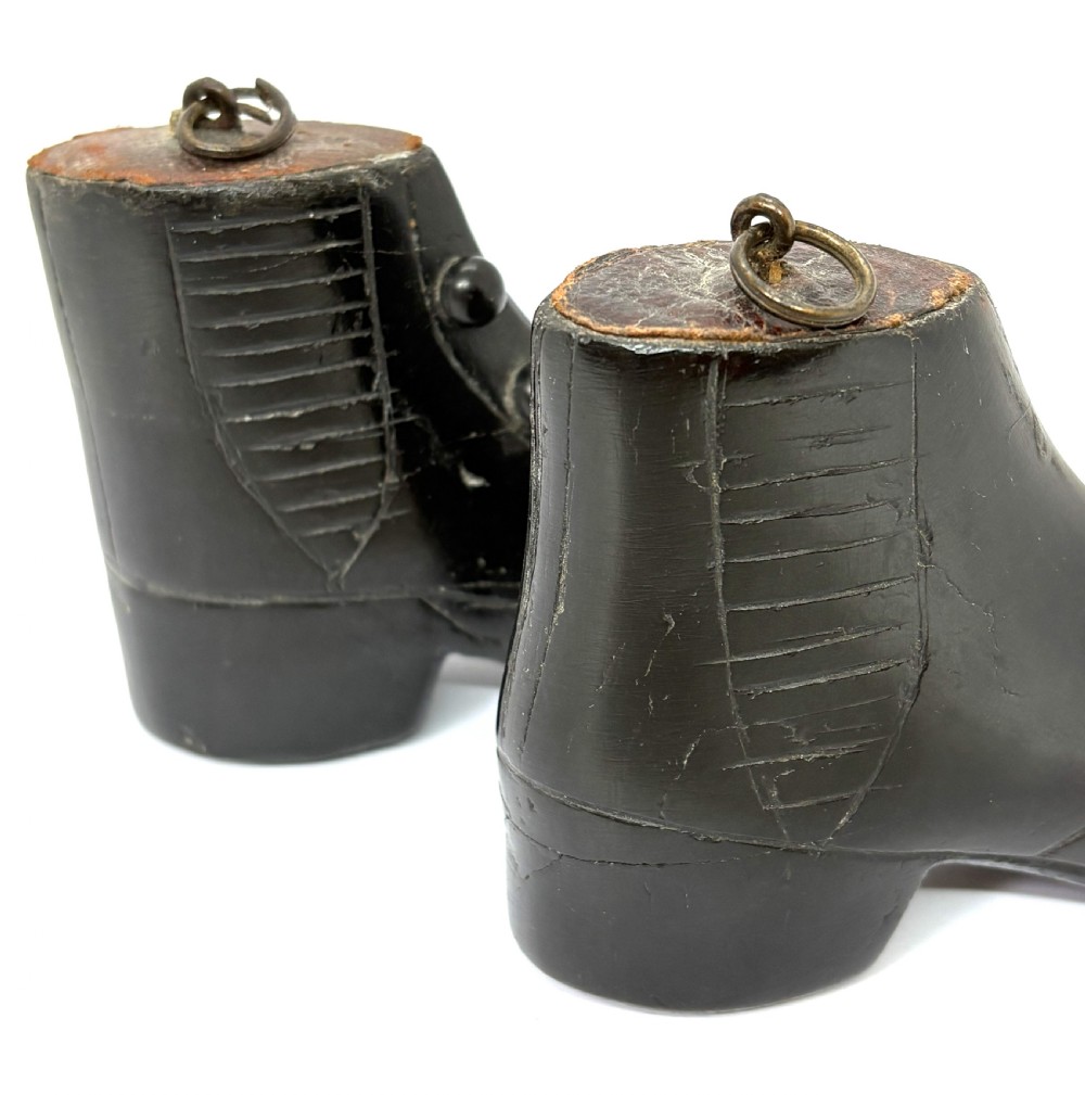 Pair Miniature Ebonised Treen Ladies Boots View III