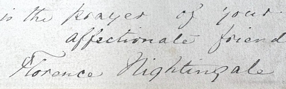 A single sheet of cream paper with dark cursive handwriting signed by Florence Nightingale at the bottom. View II