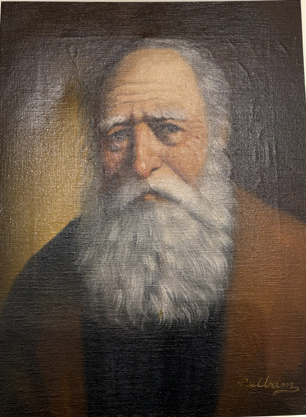 An oil painting on canvas depicting an elderly man with a grey beard, housed in an ornate gold-coloured frame. View II
