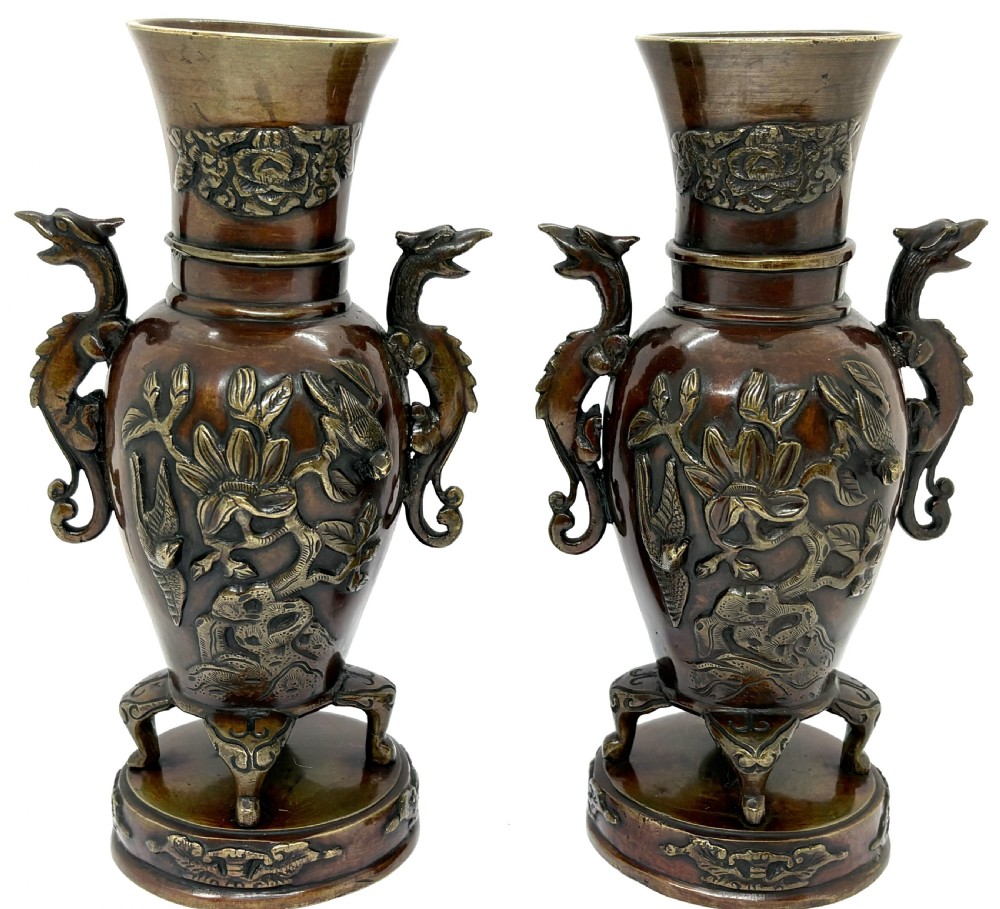 Good Pair Of Japanese Bronze Vases