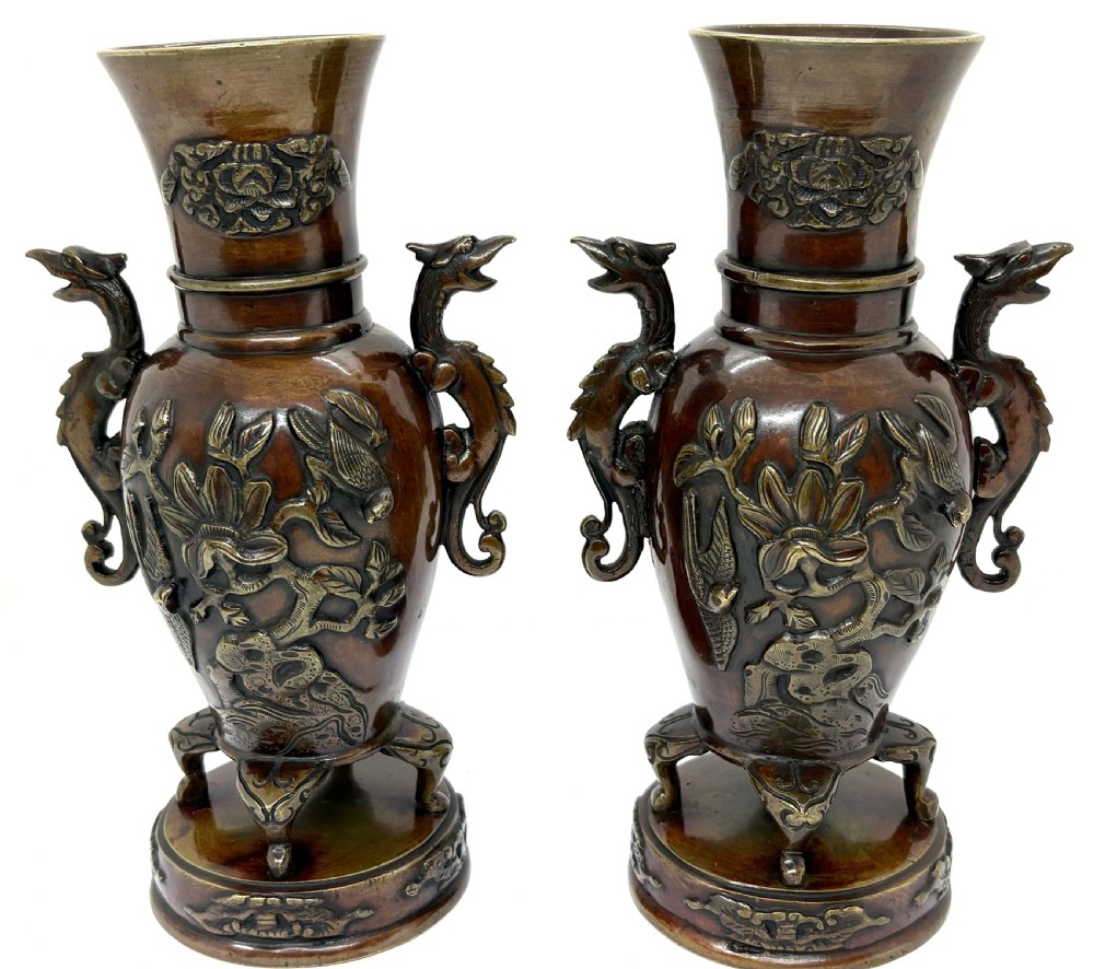 Good Pair Of Japanese Bronze Vases View II