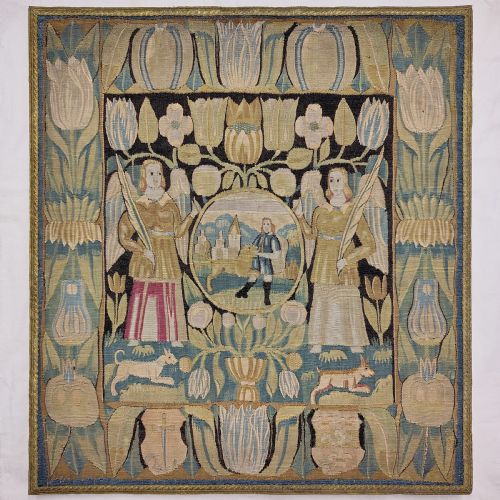 A 17TH CENTURY TAPESTRY CUSHION COVER