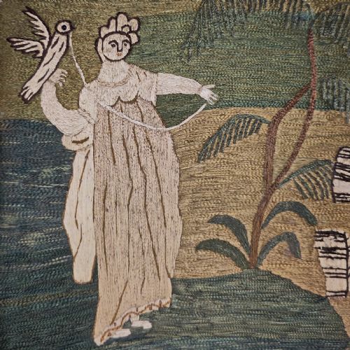 AN EARLY 19TH CENTURY ENGLISH EMBROIDERED PICTURE INCORPORATING SCENES FROM THE STORY OF JACK AND THE BEANSTALK - ADDITIONAL PHOTO 1