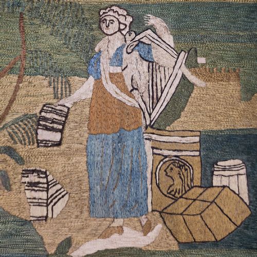 AN EARLY 19TH CENTURY ENGLISH EMBROIDERED PICTURE INCORPORATING SCENES FROM THE STORY OF JACK AND THE BEANSTALK - ADDITIONAL PHOTO 2