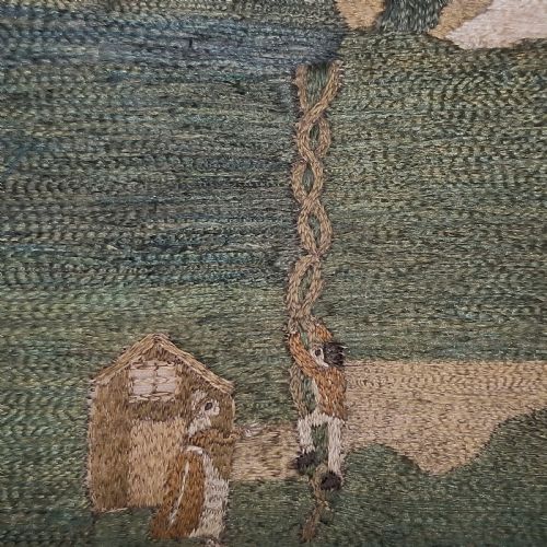 AN EARLY 19TH CENTURY ENGLISH EMBROIDERED PICTURE INCORPORATING SCENES FROM THE STORY OF JACK AND THE BEANSTALK - ADDITIONAL PHOTO 3