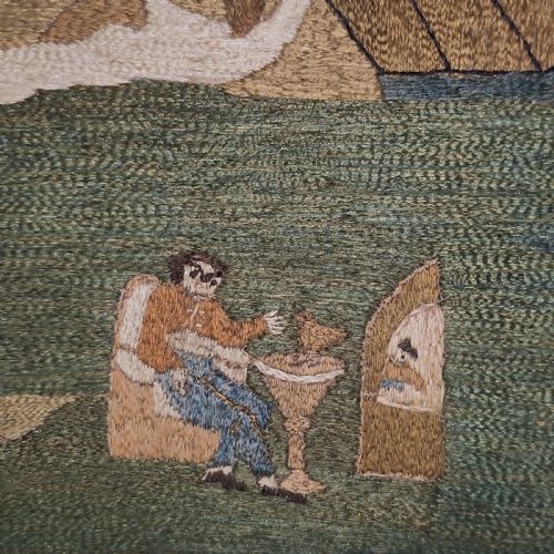 AN EARLY 19TH CENTURY ENGLISH EMBROIDERED PICTURE INCORPORATING SCENES FROM THE STORY OF JACK AND THE BEANSTALK - ADDITIONAL PHOTO 5