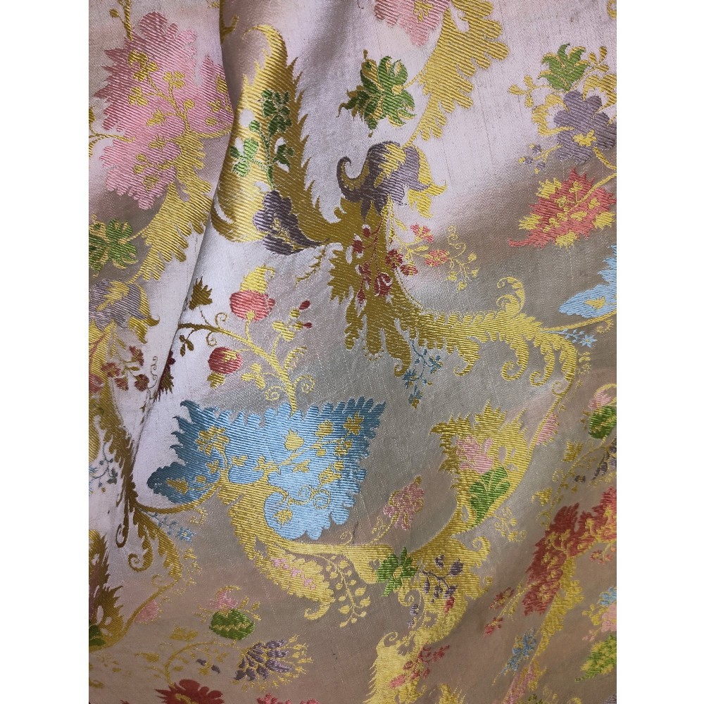 A rectangular length of 18th-century Spitalfields Bizarre silk lampas featuring colourful asymmetrical woven motifs on a muted ground. View II