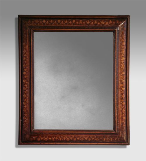 Antique Walnut Marquetry Cushion Mirror