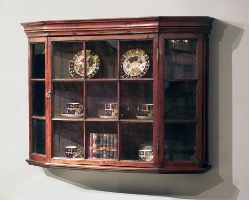 C18 Dutch Mahogany Glazed Wall Hanging Cabinet