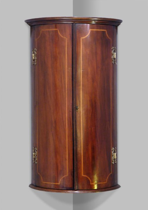 Small Edwardian Mahogany Bow Front Corner Cupboard