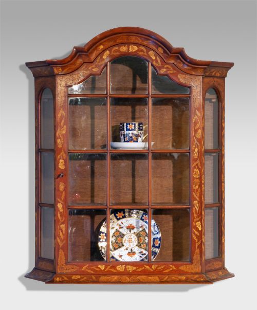 Antique Dutch Marquetry Display Cabinet