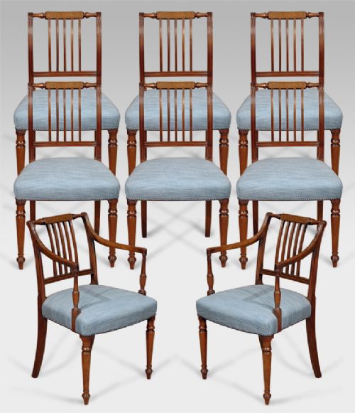 Fine Set of Eight Sheraton Period Mahogany Dining Chairs