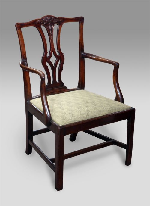 Lovely Quality Chippendale Period Open Arm Chair