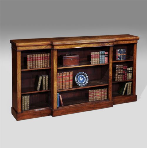 Victorian Walnut Breakfront Open Bookcase