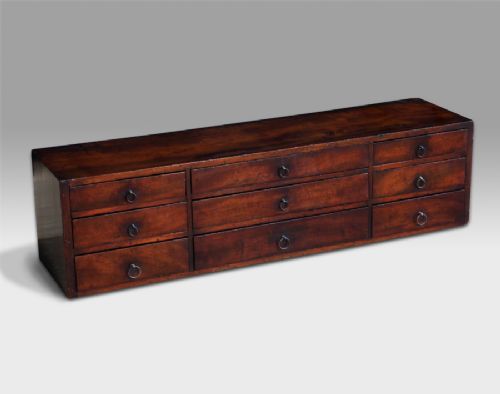 19th Century Mahogany Bank of Nine Drawers