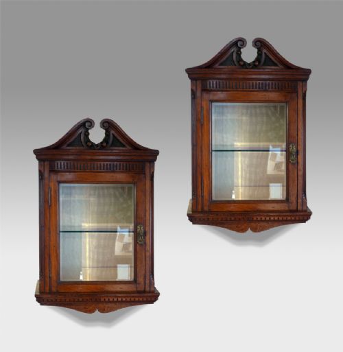 Pair of 19th Century Glazed Oak Wall Hanging Cabinets