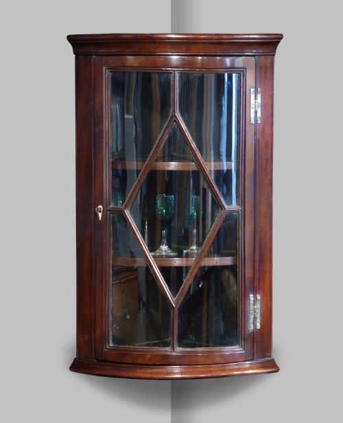 Small Edwardian Mahogany Bowfront Corner Cupboard