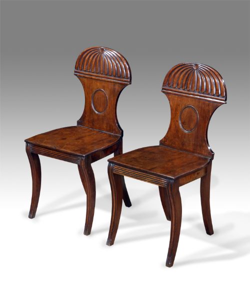 Pair of Late Regency Mahogany Hall Chairs