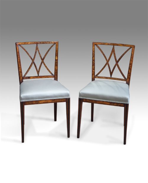 Elegant Pair of 19th Century Walnut Dutch Marquetry Chairs