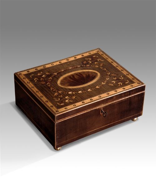 Pretty Georgian Harewood and Marquetry Sewing Box