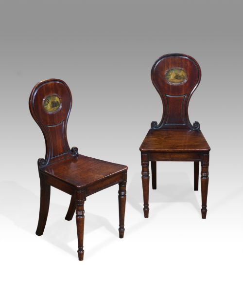 Pair of Regency Mahogany Hall Chairs