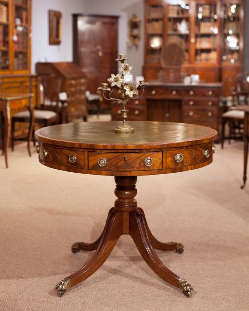 SMALL REGENCY MAHOGANY DRUM TABLE - ADDITIONAL PHOTO 1