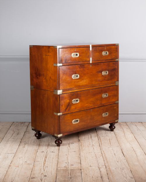 19th century mahogany campaign chest - CATEGORY: ANTIQUE CHEST OF DRAWERS - DATED 19TH CENTURY