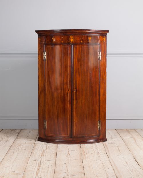 george iii mahogany bowfront corner cupboard - CATEGORY: ANTIQUE CUPBOARDS - DATED GEORGIAN
