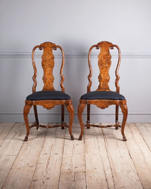 PAIR OF 19TH CENTURY DUTCH WALNUT AND MARQUETRY CHAIRS - ADDITIONAL PHOTO 1