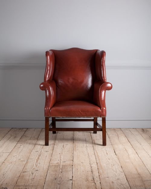 GEORGE III MAHOGANY AND LEATHER WING ARM CHAIR - ADDITIONAL PHOTO 2