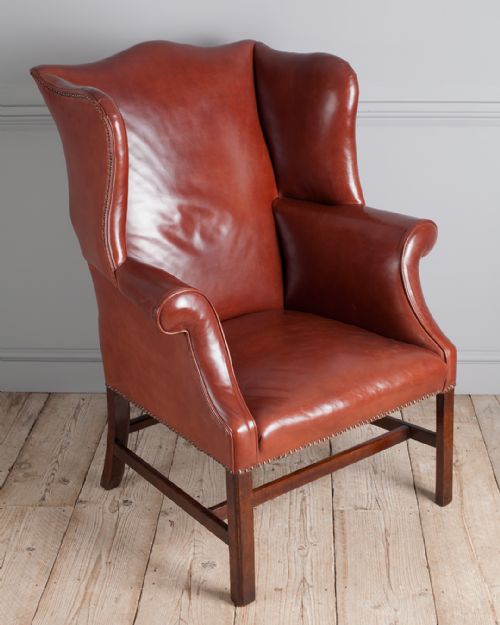 GEORGE III MAHOGANY AND LEATHER WING ARM CHAIR - ADDITIONAL PHOTO 3
