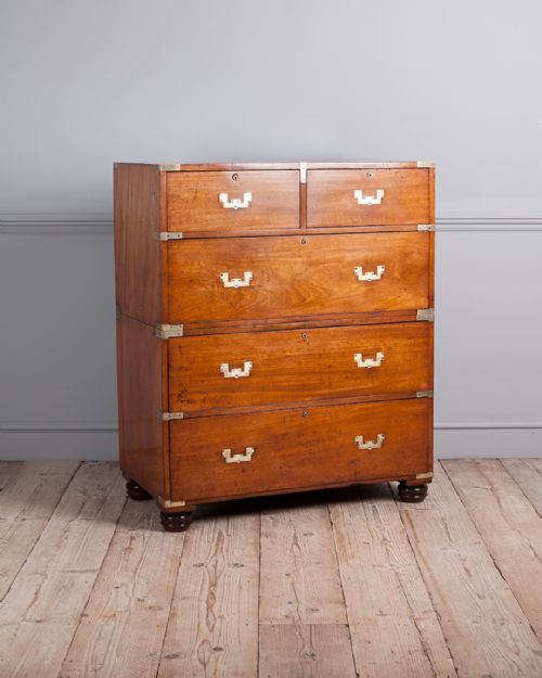 19th century mahogany campaign chest - CATEGORY: ANTIQUE CHEST OF DRAWERS - DATED 19TH CENTURY