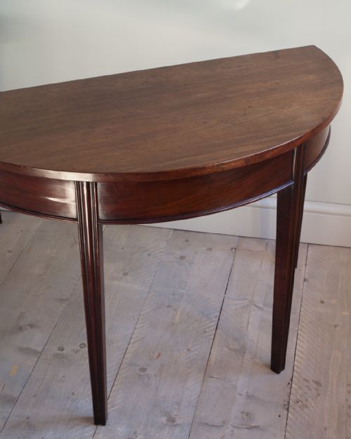 PAIR OF GEORGE III MAHOGANY DEMI LUNE TABLES - ADDITIONAL PHOTO 4