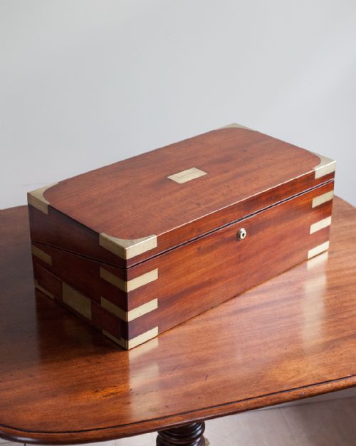 19TH CENTURY BRASS BOUND MAHOGANY WRITING BOX - ADDITIONAL PHOTO 2