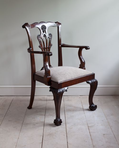 exceptionally fine quality 19th century mahogany open arm chair - CATEGORY: ANTIQUE CHAIRS - DATED 19TH CENTURY