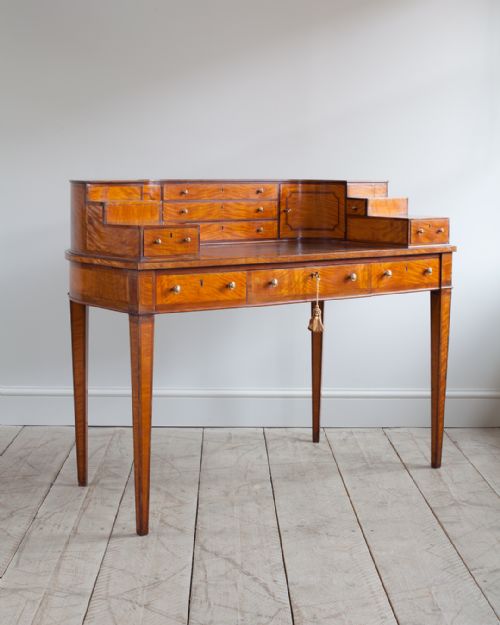 edwardian satinwood sheraton style carlton house desk - CATEGORY: ANTIQUE DESKS - DATED 1900