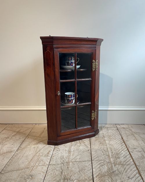 small edwardian mahogany glazed corner cupboard - CATEGORY: ANTIQUE CABINETS - DATED 1900