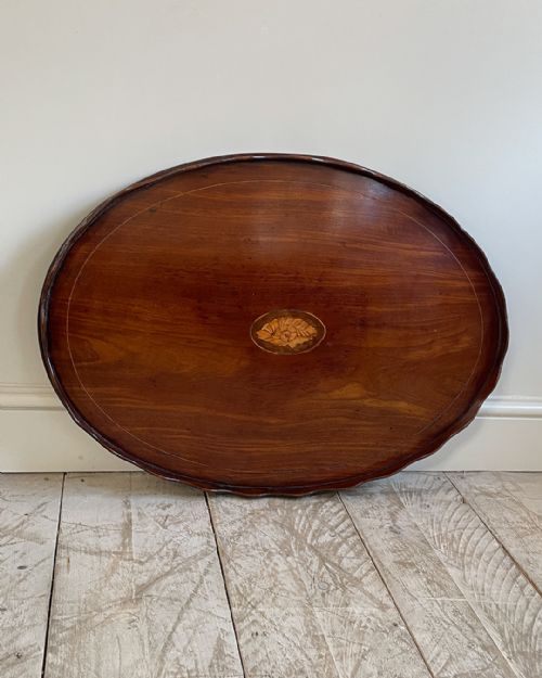 georgian mahogany oval scalloped tray - CATEGORY: ANTIQUE MISCELLANEOUS - DATED 19TH CENTURY