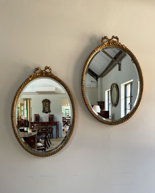 pair of edwardian oval gilt mirrors - CATEGORY: ANTIQUE MIRRORS - DATED EDWARDIAN
