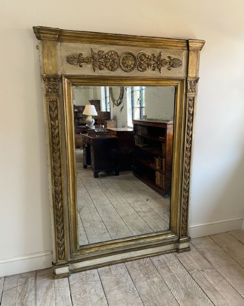 LARGE 19TH CENTURY FRENCH PAINTED AND GILDED MIRROR - ADDITIONAL PHOTO 1