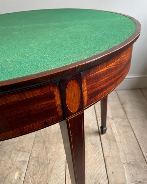 FINE QUALITY GEORGIAN MAHOGANY DEMI LUNE CARD TABLE - ADDITIONAL PHOTO 9