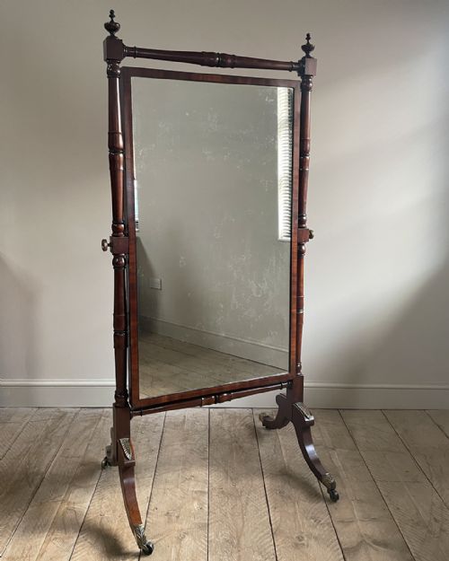 regency mahogany cheval mirror - CATEGORY: ANTIQUE MIRRORS - DATED 19TH CENTURY